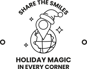 A black and white image of a globe with a person wearing a Santa hat