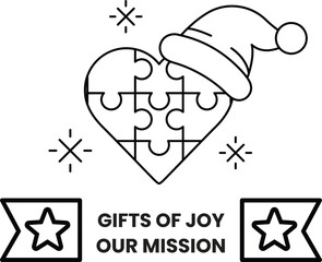 A puzzle piece heart with a Santa hat on top of it