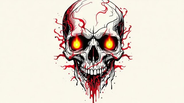 Skull with Flaming Eyes - A Dark and Fiery Illustration.