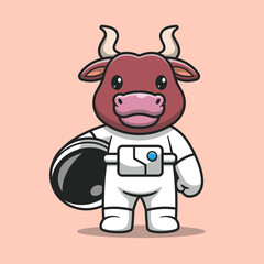 Obraz premium Cute Bull Astronaut Cartoon