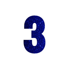 Number Three with Blue Glitter Texture