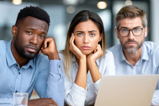 Diverse business team experiencing boredom during office meeting