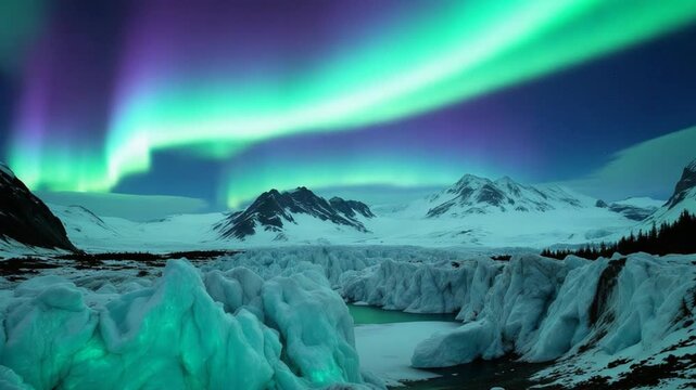 Majestic Aurora Borealis Over Snowy Icelandic Landscape - A Winter Wonderland.