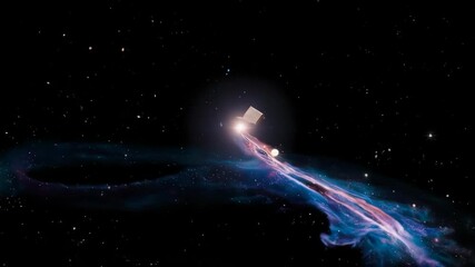 A majestic animation of a book in space unleashing a galaxy. Represents the infinite universe of stories, boundless imagination, and cosmic knowledge.