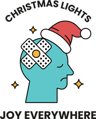 A man with a bandaged head and a Santa hat