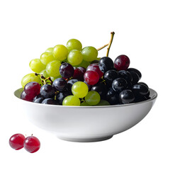 Diverse Grapes in Bowl: A visual symphony of colors and textures unfolds as a bowl overflows with a vibrant medley of green, red and black grapes, inviting you to savor the natural sweetness.