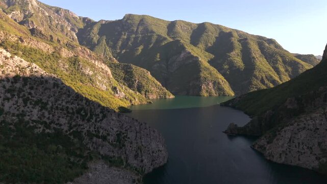 Lake Komani to Fierze Drin Schlucht at Albania during Autumn season