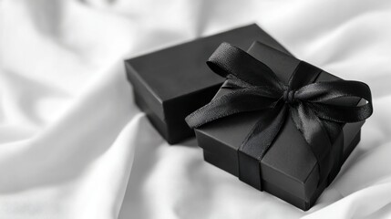 black gift boxes on white silk