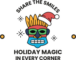 A cartoonish face with a santa hat on it is the logo for a holiday magic company