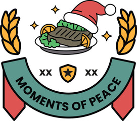 A plate of food with a hat on it and the words moments of peace