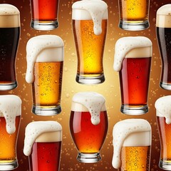 Refreshing Beer Collection - A Variety of Brews with Frothy Heads.