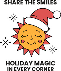 A cartoon sun with a Santa hat on it