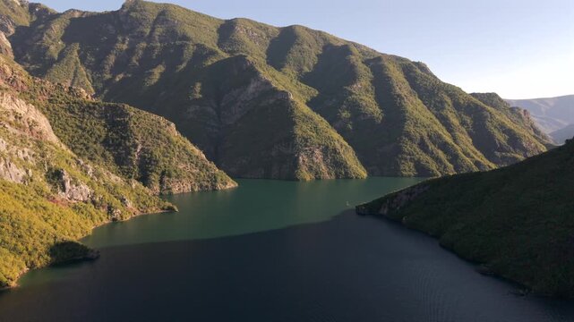 Lake Komani to Fierze Drin Schlucht at Albania during Autumn season