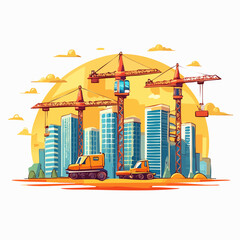 Obraz premium Construction site in an urban setting with cranes