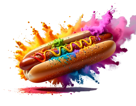 Rainbow Explosion Hot Dog Abstract Culinary PNG