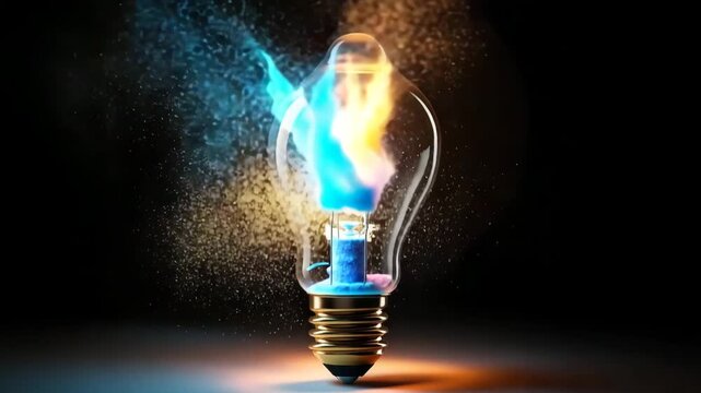 Creative business light bulb explodes with colorful paint