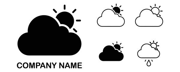 A collection of cloud icons showcasing various weather conditions with a sun, ideal for design use