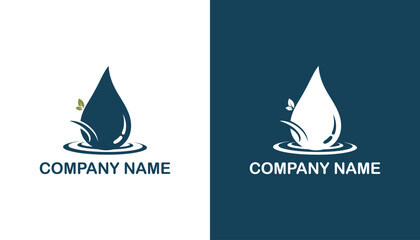 Minimalist logo design featuring a water droplet with leaves, symbolizing sustainability and nature
