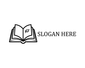 Open book illustration with a logo and slogan, representing knowledge and education themes