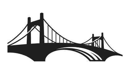 Silhouette of a modern bridge spanning a river, showcasing architectural design against a sunset