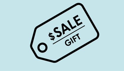 Sale gift tag with price indication on a light blue background, suitable for promotional materials