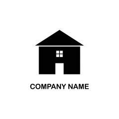 Simple black house icon with a window and door, suitable for real estate or home services