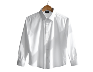  Minimalist White Dress Shirt Hanging on Wooden Hanger Mockup Isolated on Transparent Background