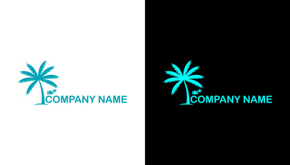 Vibrant palm tree logo design on contrasting backgrounds, showcasing creativity and branding potential
