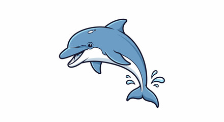 Fototapeta premium Playful cartoon dolphin leaping joyfully from the ocean with bright, cheerful animation ideal for children's books and educational marine life resources