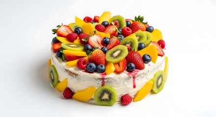 Delicious Fruit Cake with Fresh Berries and Kiwi.