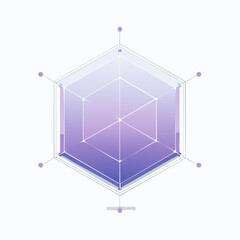 Abstract radar chart hexagon in gradient purple on white background
