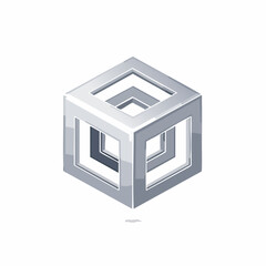Abstract three dimensional cube with a glossy metallic finish isolated on white background