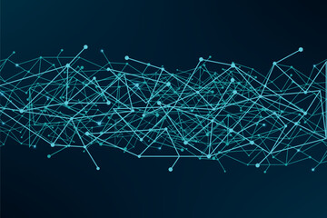 Blue digital data and network connection triangle lines and spheres in technology Background