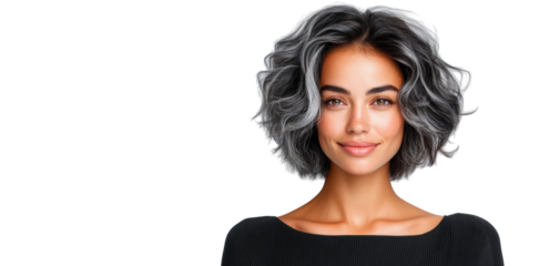Woman with short wavy hair smiling confidently on Transparent Background