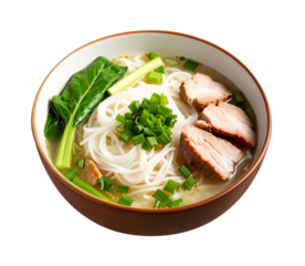 Vietnamese pho noodle soup with pork and green onions