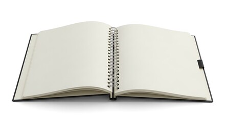 Open spiral notebook with blank pages for writing or drawing.