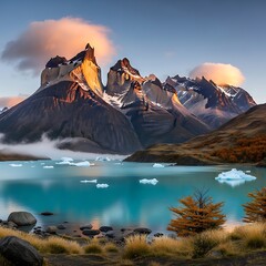 Torres del Paine National Park - Majestic Peaks and Serene Lake.