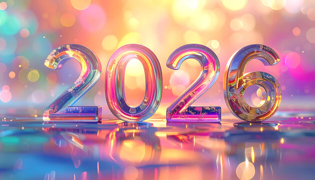 Happy New Year 2026 Celebration with Colorful Bokeh Lights.