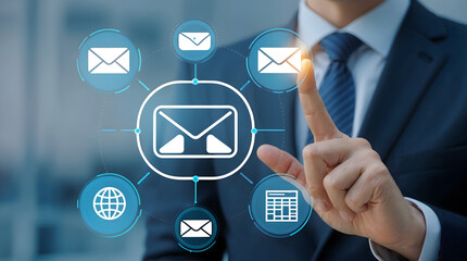 Businessman Selecting Email Communication in a Digital Interface