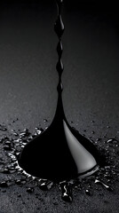 Dramatic Black Liquid Dripping and Spilling on Dark Surface