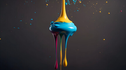 Colorful Paint Drips and Splashes on Dark Background