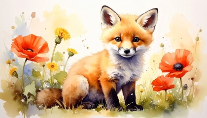 Obraz premium Fuchsbaby auf der Blumenwiese