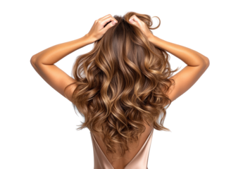 Woman with Luscious Wavy Hair on Transparent Background