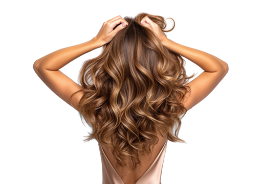 Woman with Luscious Wavy Hair on Transparent Background - Powered by Adobe