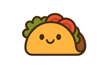 Happy taco character with fresh lettuce and tomato filling