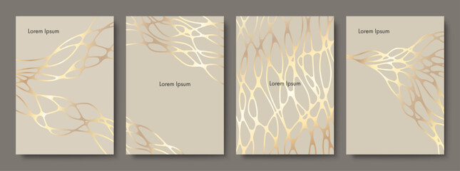 Set of Wavy Gold Covers. Applicable for Brochures, Banners, Party Invitations, Posters and Fliers. Vector Abstract Illustration.