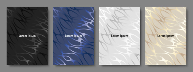 Set of Wavy Metallic Covers. Applicable for Brochures, Banners, Party Invitations, Posters and Fliers. Vector Abstract Illustration.