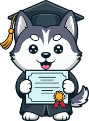 Celebrate success with this adorable husky pup graduating and holding diploma, perfect for school events, greeting cards, and congratulatory messages. © Levi	