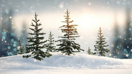 Fototapeta premium winter snow scene pine tree background