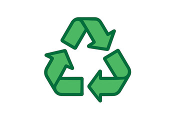 Green recycling symbol with three chasing arrows on white background